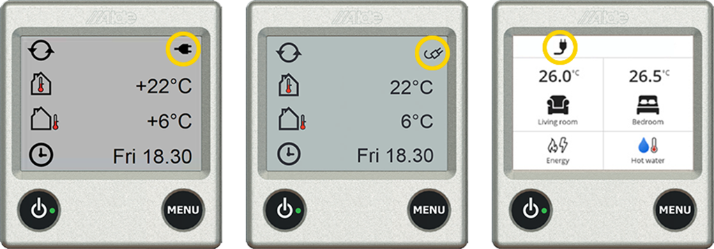 Electric plug icon shown on Alde control panels